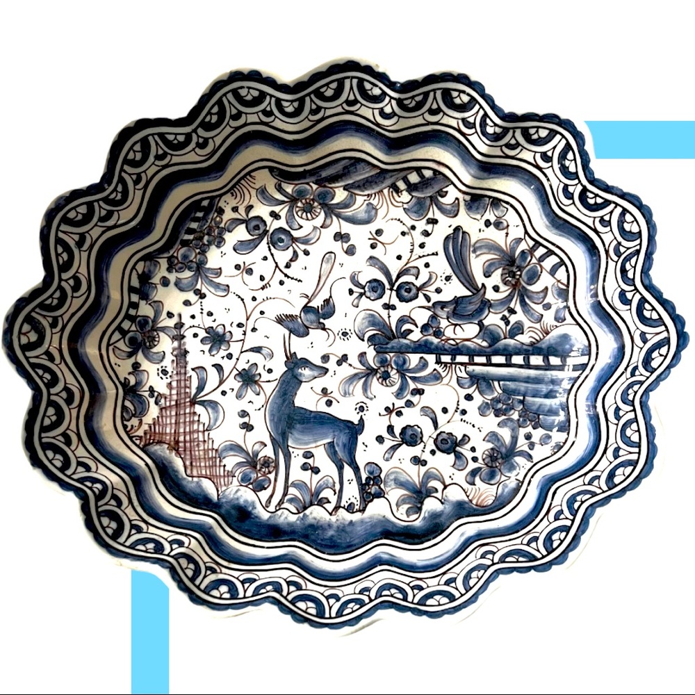 Estrela De Conimbriga Faience Bird Deer Castle Floral Rnd Portugal Pie/Tart dish